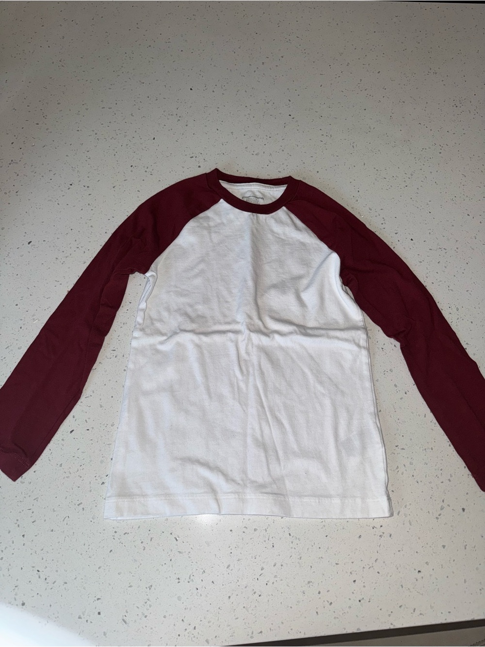 Kids Long Sleeve Raglan Shirt - White with Maroon Sleeves